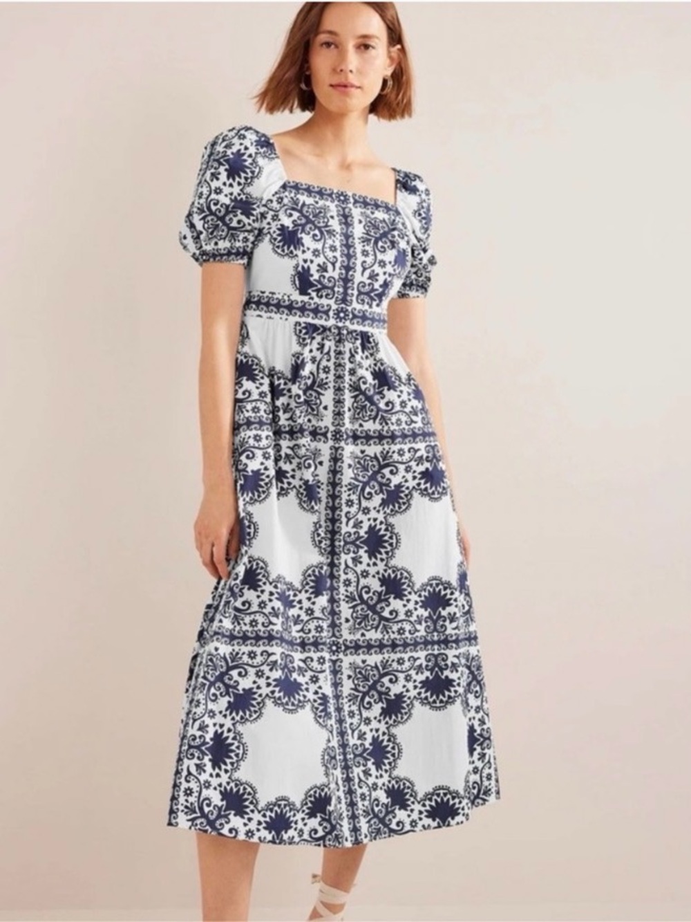 NWT Boden Midi Dress with Blue Tile Print